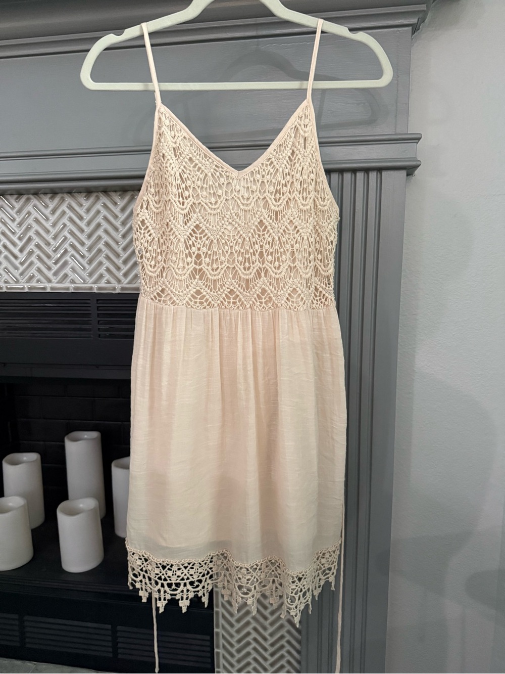 Papaya Cream Crochet-Detail Spaghetti Strap Top